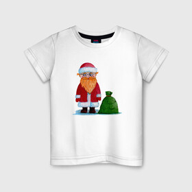 Детская футболка хлопок с принтом Дед Мороз с мешком в Екатеринбурге, 100% хлопок | круглый вырез горловины, полуприлегающий силуэт, длина до линии бедер | в очках | дед | дед мороз | мешок | мороз | новогодний | новый год | подарки | санта клаус