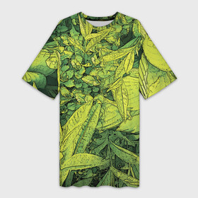 Платье-футболка 3D с принтом Растительная жизнь  Хоста в Екатеринбурге,  |  | весенний | зеленый | листья | растения | салатовый | свежий | хоста | цветы