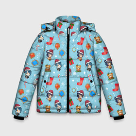 Зимняя куртка для мальчиков 3D с принтом GI Christmas Pattern в Екатеринбурге, ткань верха — 100% полиэстер; подклад — 100% полиэстер, утеплитель — 100% полиэстер | длина ниже бедра, удлиненная спинка, воротник стойка и отстегивающийся капюшон. Есть боковые карманы с листочкой на кнопках, утяжки по низу изделия и внутренний карман на молнии. 

Предусмотрены светоотражающий принт на спинке, радужный светоотражающий элемент на пуллере молнии и на резинке для утяжки | 2022 год | genshin impact | happy new year | каникулы | новый год | новый год 2022 | оливье | праздник | рождество | снег | снежинки