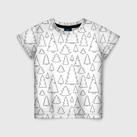 Детская футболка 3D с принтом Простые елочки в Екатеринбурге, 100% гипоаллергенный полиэфир | прямой крой, круглый вырез горловины, длина до линии бедер, чуть спущенное плечо, ткань немного тянется | Тематика изображения на принте: белый | елка | елочка | зима | зимний | простой узор