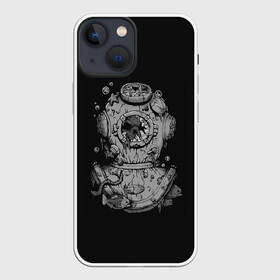 Чехол для iPhone 13 mini с принтом Sea Devil в Екатеринбурге,  |  | bones | corpse | dead | depth | devil | diver | fish | head | ocean | scuba | sea | skull | spacesuit | water | world | акваланг | вода | глубина | голова | дайвер | дьявол | кости | мертвец | мертвые | мертвый | мировой | море | морской | океан | рыбы | 