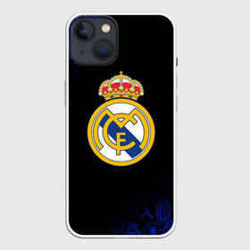 Чехол для iPhone 13 с принтом РЕАЛ МАДРИД ЛОГОБОМБИНГ в Екатеринбурге,  |  | fc | football | football club | real madrid | sport | реал мадрид | спорт | спортивные | униформа | фк | футбол | футбольный клуб