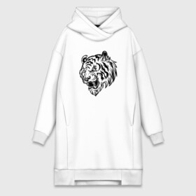 Платье-худи хлопок с принтом Тигр черный на белом в Екатеринбурге,  |  | Тематика изображения на принте: tiger | год тигра | голова | кошка | крутой | тату | татуировка | тигр | тигренок