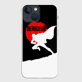 Чехол для iPhone 13 mini с принтом One Punch Man черно белый партер Лысый плащ в Екатеринбурге,  |  | hagemanto | one punch man | one punchman | onepunchman | saitama | sensei | аниме | ван панч мен | ванпанчмен | лысый плащ | манга | сайтама | сильнейший человек | учитель | человек одинудар | человек одного удара