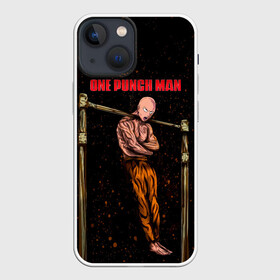 Чехол для iPhone 13 mini с принтом One Punch Man Сайтама турникимэн в Екатеринбурге,  |  | Тематика изображения на принте: hagemanto | one punch man | one punchman | onepunchman | saitama | sensei | аниме | ван панч мен | ванпанчмен | лысый плащ | манга | сайтама | сильнейший человек | учитель | человек одинудар | человек одного удара