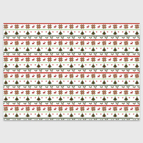 Поздравительная открытка с принтом узор новогодний Бело-красно-зеленый в Екатеринбурге, 100% бумага | плотность бумаги 280 г/м2, матовая, на обратной стороне линовка и место для марки
 | deer | new year | елка | колокольчики | новый год | олень | растение | снежинка | узор