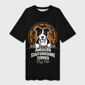 Платье-футболка 3D с принтом Американский Стаффордширский Терьер в Екатеринбурге,  |  | amstaff | boxer | bull terrier | fighting dog | pit bull terrier | terrier | амстафф | бойцовская собака | бойцовский пес | боксер | бультерьер | волкодав | друг ч | кинолог | пес | питбультерьер | собака