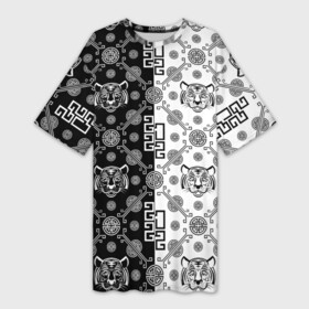 Платье-футболка 3D с принтом Тигры в китайском стиле (pattern) в Екатеринбурге,  |  | cat | tiger | год тигра | зверь | кошка | символ года | тигр | хищник