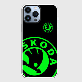 Чехол для iPhone 13 Pro Max с принтом SKODA GREEN LOGO BLACK STYLE в Екатеринбурге,  |  | Тематика изображения на принте: auto sport | autosport | octavia | rapid | rs | skoda | superb | vag | volkswagen | vrs | vw | yeti | авто | авто спорт | автомобиль | автоспорт | ам | ваг | вагавод | ети | карбон | машина | октавия | рапид | суперб | шкода | шкодавод