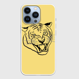 Чехол для iPhone 13 Pro с принтом тигр на золотом фоне в Екатеринбурге,  |  | art line | chinese calendar | contour | golden | head | mascot | muzzle | new year | symbol | tiger | year of the tiger | арт лайн | год тигра | голова | золотой | китайский календарь | контур | новогодний | новый год | символ | талисман | тигр