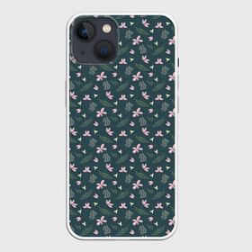 Чехол для iPhone 13 с принтом винтажный узор с цветами в Екатеринбурге,  |  | абстрактный цветочный | винтажный | зеленый | лист | узор | цветок | цветочный