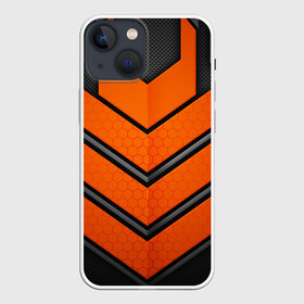 Чехол для iPhone 13 mini с принтом НАНО БРОНЯ | NANO ARMOR в Екатеринбурге,  |  | 3d | arm | armor | armour | futuristic | nano | neon | orange | steel | броня | линии | нано | неон | неоновый | оранжевый | плиты | сетка | соты | сталь | стальная | стрелки | футуристичная