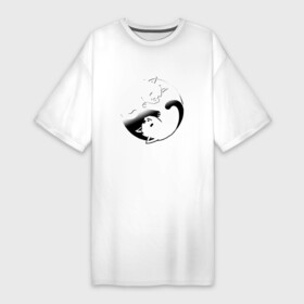 Платье-футболка хлопок с принтом ИНЬ ЯНЬ КОТИКИ, ЧЁРНО БЕЛОЕ в Екатеринбурге,  |  | Тематика изображения на принте: anime | cat | cats | kitten | love | philosophy | yang | yin | yoga | аниме | инь | йога | кот | котенок | котик | котики | коты | любовь | противоположность | сердце | философия | ян