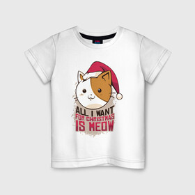 Детская футболка хлопок с принтом Christmas Cat в Екатеринбурге, 100% хлопок | круглый вырез горловины, полуприлегающий силуэт, длина до линии бедер | art | cat | christmas | kitty | new year | арт | кот | котик | новый год | рождество