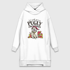 Платье-худи хлопок с принтом Pugly Christmas в Екатеринбурге,  |  | christmas | dog | drawing | gifts | new year | pug | pugly | мопс | новый год | пес | подарки | рисунок | рождество | собака