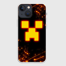 Чехол для iPhone 13 mini с принтом ОГНЕННЫЙ КРИПЕР, МАЙНКРАФТ в Екатеринбурге,  |  | block | creeper | cube | fire | flame | minecraft | pixel | tnt | блок | гаст | геометрия | крафт | крипер | кубики | майнкрафт | огонь | пиксели | пламя | тнт