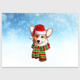 Поздравительная открытка с принтом Новогодний Корги   New Years Corgi в Екатеринбурге, 100% бумага | плотность бумаги 280 г/м2, матовая, на обратной стороне линовка и место для марки
 | Тематика изображения на принте: christmas | corgi | dog | santa | дед мороз | елка | зима | корги | новый год | рождество | санта | снег | снегурочка | снежинка | собака | собачка | щенок