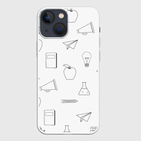 Чехол для iPhone 13 mini с принтом эскизы простые в Екатеринбурге,  |  | автобус | детский | дневник | карандаш | лампочка | риснок | самолёт | эскиз | яблоко