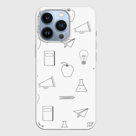 Чехол для iPhone 13 Pro с принтом эскизы простые в Екатеринбурге,  |  | автобус | детский | дневник | карандаш | лампочка | риснок | самолёт | эскиз | яблоко