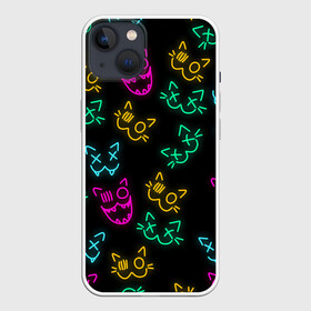 Чехол для iPhone 13 с принтом НЕОНОВЫЕ КОТИКИ   NEON FACES CATS в Екатеринбурге,  |  | animals | cats | color cats | kitty | neon cats | neon kitty | животные | звери | коты | кошки | неон | неон котики | неоновые коты | радужные коты