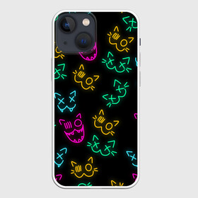 Чехол для iPhone 13 mini с принтом НЕОНОВЫЕ КОТИКИ   NEON FACES CATS в Екатеринбурге,  |  | animals | cats | color cats | kitty | neon cats | neon kitty | животные | звери | коты | кошки | неон | неон котики | неоновые коты | радужные коты