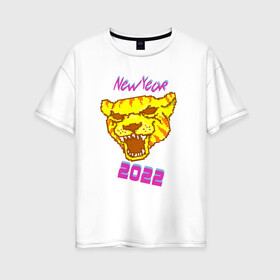 Женская футболка хлопок Oversize с принтом Tony 2022 в Екатеринбурге, 100% хлопок | свободный крой, круглый ворот, спущенный рукав, длина до линии бедер
 | 2022 | 80s | 80е | game | holiday | hotline miami | new year | retro | synthwave | tiger | tony | видеоигры | миама | новый год | ретро | тигр | тони | хотлайн майами