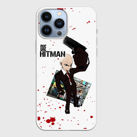 Чехол для iPhone 13 Pro Max с принтом ONE HITMAN в Екатеринбурге,  |  | Тематика изображения на принте: hagemanto | hitman | one punch man | one punchman | onepunchman | saitama | sensei | агент 47 | аниме | ван панч мен | ванпанчмен | лысый плащ | манга | сайтама | сильнейший человек | учитель | хитман | человек одинудар | человек одного у