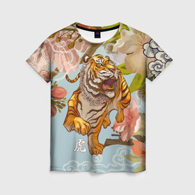 Женская футболка 3D с принтом Китайский тигр | Символ 2022 года в Екатеринбурге, 100% полиэфир ( синтетическое хлопкоподобное полотно) | прямой крой, круглый вырез горловины, длина до линии бедер | 2022 | 2022 тигр | восточный тигр | восточный узор | иероглиф тигра | китай | китайский пейзаж | китайский тигр | новый год | тигр | тигр 2022 | тигр китайский