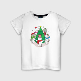 Детская футболка хлопок с принтом Зверята отмечают Новый год в Екатеринбурге, 100% хлопок | круглый вырез горловины, полуприлегающий силуэт, длина до линии бедер | 2022 | christmas | new year | животные | звери | зверюшки | кавай | нг | новогодний | новый год | рождество