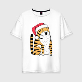 Женская футболка хлопок Oversize с принтом Удивленный тигр с открытым ртом в Екатеринбурге, 100% хлопок | свободный крой, круглый ворот, спущенный рукав, длина до линии бедер
 | 2022 | год тигра | новый год | новый год 2022 | символ года | тигр | тигренок | тигрица | тигры