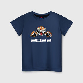 Детская футболка хлопок с принтом Новый год. Год тигра 2022 в Екатеринбурге, 100% хлопок | круглый вырез горловины, полуприлегающий силуэт, длина до линии бедер | 2022 | merry christmas | зима близко | нг | новогодний | новый год | новый год 2022 | снег