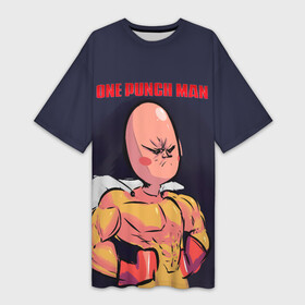 Платье-футболка 3D с принтом Карикатурный Сайтама One Punch Man в Екатеринбурге,  |  | hagemanto | one punch man | one punchman | onepunchman | saitama | sensei | аниме | ван панч мен | ванпанчмен | лысый плащ | манга | сайтама | сильнейший человек | учитель | человек одинудар | человек одного удара