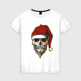 Женская футболка хлопок с принтом Santa Skull в Екатеринбурге, 100% хлопок | прямой крой, круглый вырез горловины, длина до линии бедер, слегка спущенное плечо | art | beard | hat | santa | skull | арт | борода | санта | череп | шапка