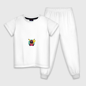 Детская пижама хлопок с принтом Pika game в Екатеринбурге, 100% хлопок |  брюки и футболка прямого кроя, без карманов, на брюках мягкая резинка на поясе и по низу штанин
 | pikachu | pokemon | squid game | игра кальмара | пикачу | покемон