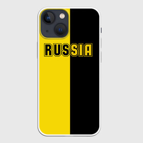 Чехол для iPhone 13 mini с принтом Россия черно желтое RUSSIA - BORUSSIA в Екатеринбурге,  |  | боруссия | желтое | патриот | россия | черное