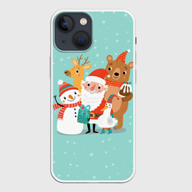 Чехол для iPhone 13 mini с принтом Звери и Дед Мороз в Екатеринбурге,  |  | 2022 | christmas | new year | животные | звери | зверюшки | кавай | милота | милый | нг | новогодний | новый год | рождество