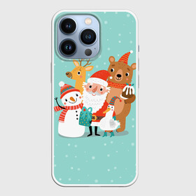 Чехол для iPhone 13 Pro с принтом Звери и Дед Мороз в Екатеринбурге,  |  | 2022 | christmas | new year | животные | звери | зверюшки | кавай | милота | милый | нг | новогодний | новый год | рождество