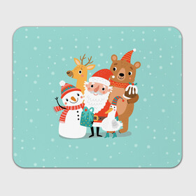 Прямоугольный коврик для мышки с принтом Звери и Дед Мороз 2 в Екатеринбурге, натуральный каучук | размер 230 х 185 мм; запечатка лицевой стороны | 2022 | christmas | new year | животные | звери | зверюшки | кавай | милота | милый | нг | новогодний | новый год | рождество