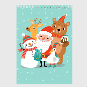 Скетчбук с принтом Звери и Дед Мороз 2 в Екатеринбурге, 100% бумага
 | 48 листов, плотность листов — 100 г/м2, плотность картонной обложки — 250 г/м2. Листы скреплены сверху удобной пружинной спиралью | 2022 | christmas | new year | животные | звери | зверюшки | кавай | милота | милый | нг | новогодний | новый год | рождество
