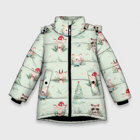 Зимняя куртка для девочек 3D с принтом Олени, медведи и еноты в Екатеринбурге, ткань верха — 100% полиэстер; подклад — 100% полиэстер, утеплитель — 100% полиэстер. | длина ниже бедра, удлиненная спинка, воротник стойка и отстегивающийся капюшон. Есть боковые карманы с листочкой на кнопках, утяжки по низу изделия и внутренний карман на молнии. 

Предусмотрены светоотражающий принт на спинке, радужный светоотражающий элемент на пуллере молнии и на резинке для утяжки. | 2022 | christmas | new year | енот | енотик | еноты | животные | звери | зверюшки | кавай | медведи | медвежата | медвежонок | милота | милый | нг | новогодний | новый год | олени | рождество