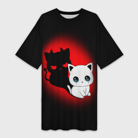 Платье-футболка 3D с принтом КОТИК ДЬЯВОЛ  KITTY DEVIL в Екатеринбурге,  |  | animals | cat | demon | devil | kitty | дьявол | животные | звери | котик | кошки