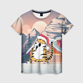 Женская футболка 3D с принтом Тигр поет песни в караоке в Екатеринбурге, 100% полиэфир ( синтетическое хлопкоподобное полотно) | прямой крой, круглый вырез горловины, длина до линии бедер | 2022 | год тигра | новый год | новый год 2022 | символ года | тигр | тигренок | тигрица | тигры