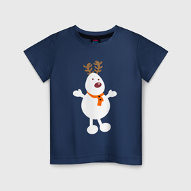 Детская футболка хлопок с принтом Олень снеговик 01 в Екатеринбурге, 100% хлопок | круглый вырез горловины, полуприлегающий силуэт, длина до линии бедер | 2022новыгод | 2023новыгод | василинка | дед мороз | ёлки | новый год | олень | снегови | снеговик олень