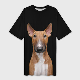 Платье-футболка 3D с принтом Строгий смелый взгляд в Екатеринбурге,  |  | bull terrier | dog | ears | eyes | muzzle | view | бультерьер | взгляд | глаза | пёс | собака | уши