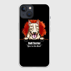 Чехол для iPhone 13 с принтом Собака Бультерьер в Екатеринбурге,  |  | bull terrier | bulldog | dog | fighting dog | pit bull | terrier | бойцовская собака | бульдог | бультерьер | год собаки | друг человека | животное | зверь | кинолог | кость | пёс | питбуль | порода собак | собака