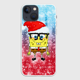 Чехол для iPhone 13 mini с принтом Новогодний Спанч Боб в Екатеринбурге,  |  | sponge bob | spongebob | губка боб | квадратные штаны | мультфильм | новый год | рождество | санта | сквэр пэнтс | снег | снежинка | спанч боб