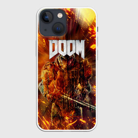 Чехол для iPhone 13 mini с принтом DOOMGAY GRUNGE FIRE в Екатеринбурге,  |  | doom | doom eternal | doom slayer | doomguy | slayer | дум | дум гай | думгай | солдат рока