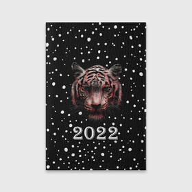 Обложка для паспорта матовая кожа с принтом New Year Immortal Tiger в Екатеринбурге, натуральная матовая кожа | размер 19,3 х 13,7 см; прозрачные пластиковые крепления | 2022 | 22 | christmas | claus | deer | frost | immortal | new | santa | second | snow | spruce | symbol | team | three | tiger | tree | twenty | winter | year | второй | год | года | двадать | дед | елка | ель | зима | клаус | мороз | нового