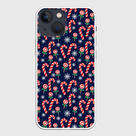 Чехол для iPhone 13 mini с принтом Christmas Candy в Екатеринбурге,  |  | Тематика изображения на принте: background | candy | christmas | christmas background | holiday | new year | snow | snowflakes | texture | конфеты | новогодний фон | новый год | праздник | рождество | снег | снежинки | текстура | фон