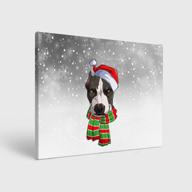 Холст прямоугольный с принтом Новогодний Питбуль   New Years Pit bull в Екатеринбурге, 100% ПВХ |  | Тематика изображения на принте: christmas | dog | pit bull | santa | дед мороз | зима | новый год | питбуль | рождество | санта | снег | снежинка | собака | собачка | щенок
